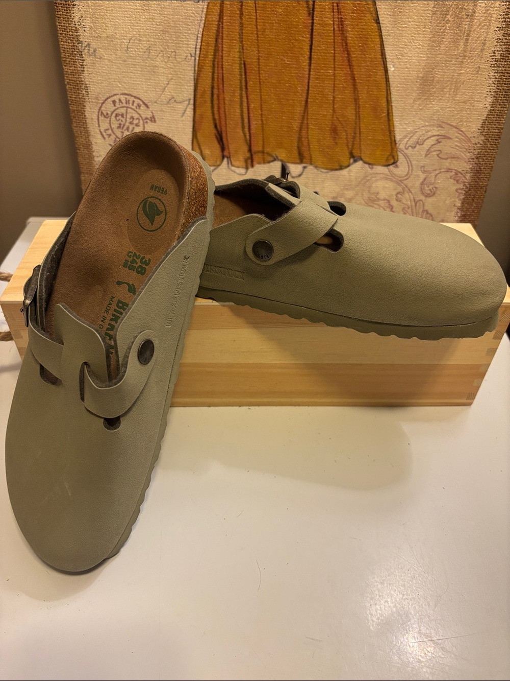 Birkenstock Women’s Vegan Boston Slip-On Clog in Khaki Green
